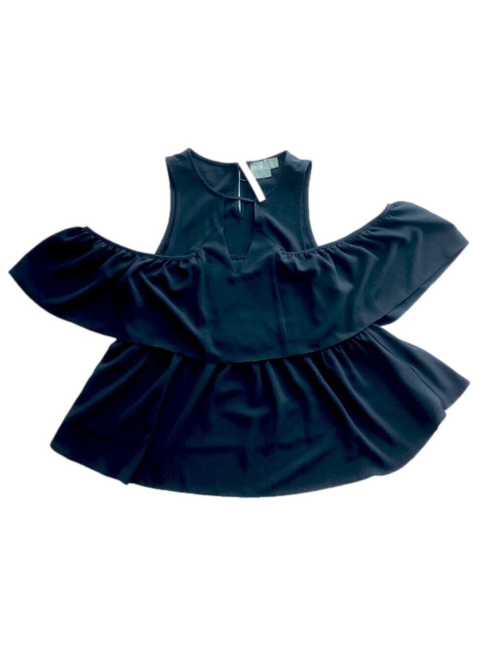 ASOS Black Flowy Cold Shoulder Ruffle Top - Picture 5 of 6